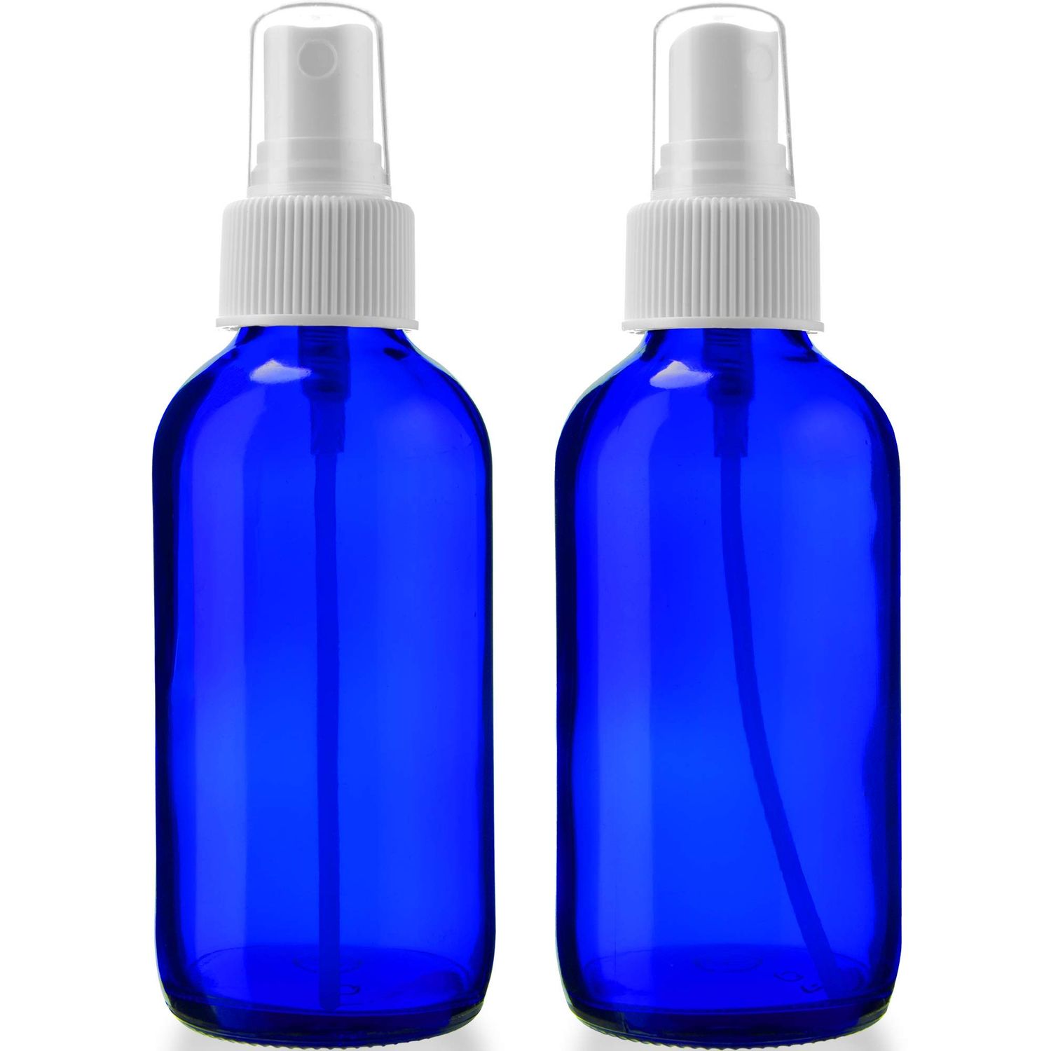 Sally&#39;s Organics 4oz Empty Blue Glass Spray Bottles - Small 4 oz Misters Great for Face Spritz, Essential Oils, Beauty Solutions, and Cleaning Sprayer - Portable Atomizer Spritzer - 2 Pack