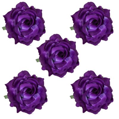 5 Pcs Big Rose Flower Hair Clips Brooch Pins Accessories for Women Girl Bridal BXH35-5 (Purple)