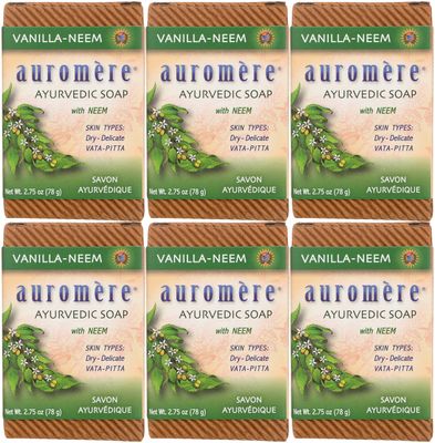Auromere Ayurvedic Bar Soap, Vanilla Neem - Eco Friendly, Handmade, Vegan, Cruelty Free, Natural, Non GMO (2.75 oz), 6 pack