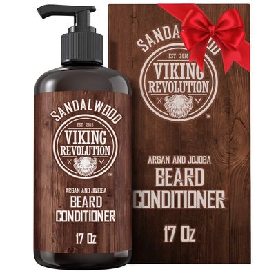 Viking Revolution Beard Conditioner w/Argan &amp; Jojoba Oils - Softens &amp; Strengthens - Sandalwood Scent - Beard Conditioner w/Beard Oil (17oz Conditioner)
