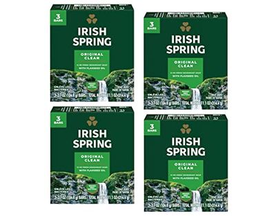 Irish Spring Deodorant Soap Original Bar, 3 Count 3.75 Ounce, 4 Packs, Total 12 Bars