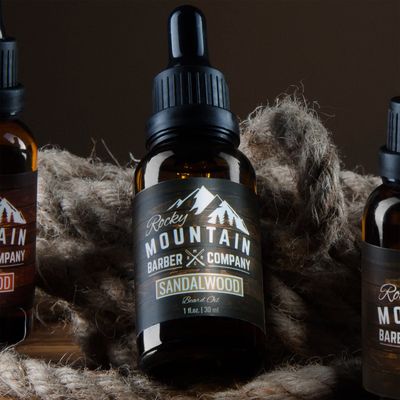Rocky Mountain Barber Company Mens Sandalwood Beard Oil Featuring Grapeseed Oil, Coconut Oil, Argan Oil and Real Sandalwood Essential Oil