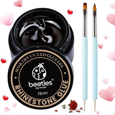 Beetles Rhinestone Glue for Nails Nail Gem Glue for Nail Art Adhesive Resin Gems Diamonds Jewelry Decoration Soak Off Led Lamp with 2 Dual Purpose Brush Pen Gift for Girls