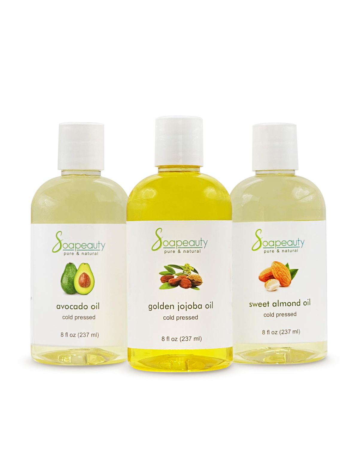 Sweet Almond Oil | Golden Jojoba Oil | Avocado Oil | Pack of 3 | Cold Pressed | Carrier for Essential Oils, Moisturizer for Skin, Face &amp; Hair, Soap Making | 8 fl oz Each
