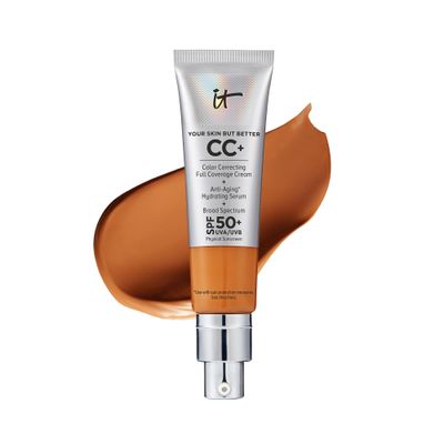 IT Cosmetics Your Skin But Better CC+ Cream, Rich - Color Correcting Cream, Full-Coverage Foundation, Hydrating Serum &amp; SPF 50+ Sunscreen - Natural Finish - 1.08 fl oz