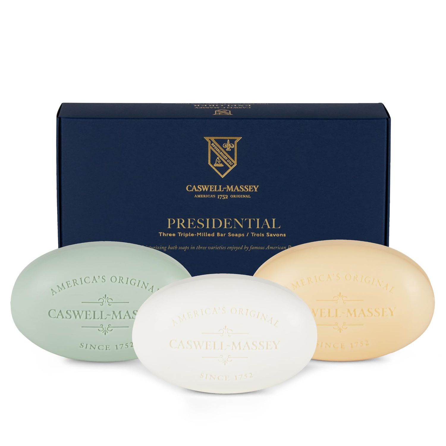 Caswell-Massey Castile Bar Soap, Mens Body Wash, Hand Soap, and Face Wash, Moisturizing Natural Body Soap for Bath or Shower, Number Six, Almond, &amp; Jockey Club, 3 (5.8 oz bar) Gift Set