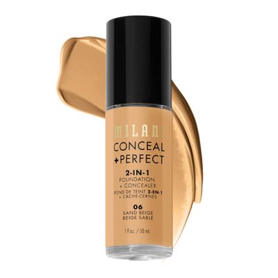 Milani Conceal + Perfect 2-in-1 Foundation + Concealer - Sand Beige (1 Fl. Oz.) Cruelty-Free Liquid Foundation - Cover Under-Eye Circles, Blemishes &amp; Skin Discoloration for a Flawless Complexion