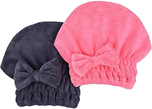 MAYOUTH Microfiber Hair Drying Towels Head wrap with Bow-Knot Shower Cap Hair Turban hairWrap Bath Cap for Curly Long &amp; Wet Hair Gift for Women 2pack