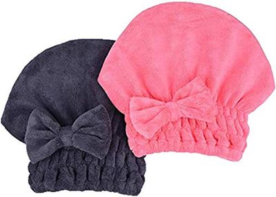 MAYOUTH Microfiber Hair Drying Towels Head wrap with Bow-Knot Shower Cap Hair Turban hairWrap Bath Cap for Curly Long &amp; Wet Hair Gift for Women 2pack