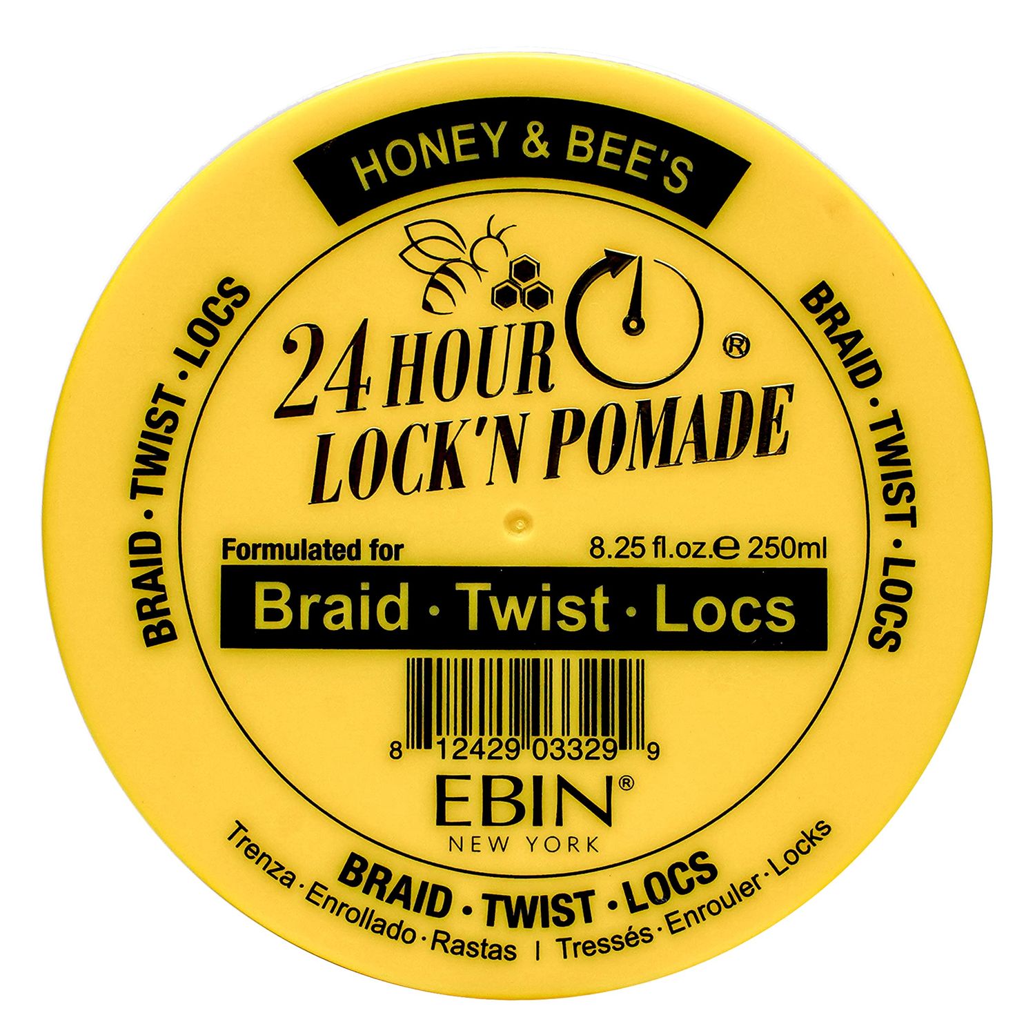 24 HOUR LOCK&#39;N POMADE Braid Formula, Honey &amp; Bees, 8.25 Oz | Great for Braiding, Twisting, Edges, No Residue, No Flaking, Extreme Firm Hold, High Shine, Honey Scented