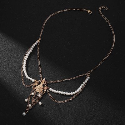Jovono Pearl Head Chain Gold Headpiece 1920s Gatsby Hair Chain Goddess Hair Accessories for Women and Girls
