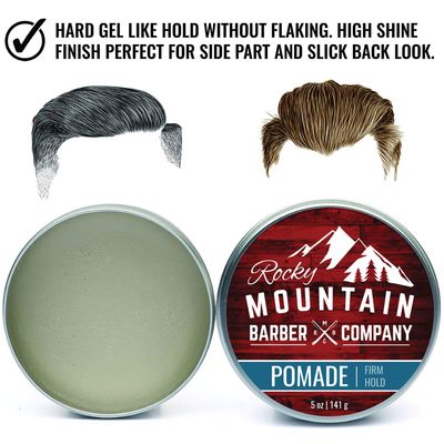 Rocky Mountain Barber Company Pomade for Men - 5 oz Tub Classic Styling Product with Strong Firm Hold for Side Part, Pompadour &amp; Slick Back Looks - High Shine &amp; Easy to Wash Out - Water Based