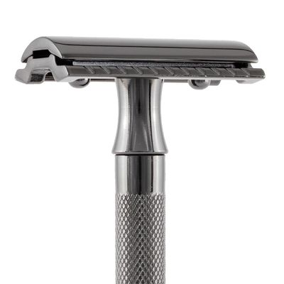 Merkur Double Edge Safety Razor, Straight Cut, Extra Long Handle, Black PVD Coated, 1 ct.