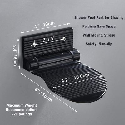 MDPLY Shower Foot Rest for Shaving Legs, Wall Mounted Foot Stool for Shower, Black Metal Folding Foot Stand for Shower, Hotel Bathroom Shower Step for Shaving (Black)
