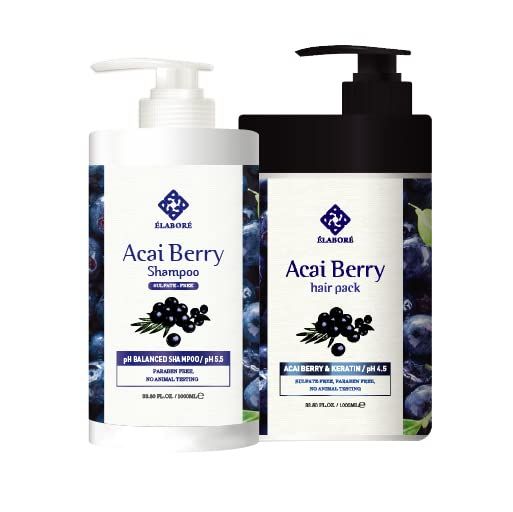 Elabore Acai Berry Super Hair Pack &amp; (Sulfate Free) Shampoo Set 33.80fl.oz/ 1000ml