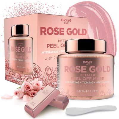 AZURE Rose Gold Metallic Sparkling Peel Off Moisturizing Face Mask - Reduces Wrinkles, Fine Lines &amp; Acne Scars | Removes Blackheads &amp; Dirt and Oil | Repairs Uneven Skin Tone - 150mL / 5.07 fl.oz.