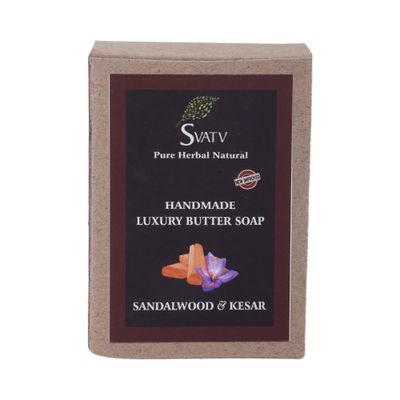 SVATV Handcrafted Soap with natural, soothing herbs of SANDALWOOD &amp; KESAR (Saffron) Traditional Ayurvedic Herbal Soap for all skin type - 125g