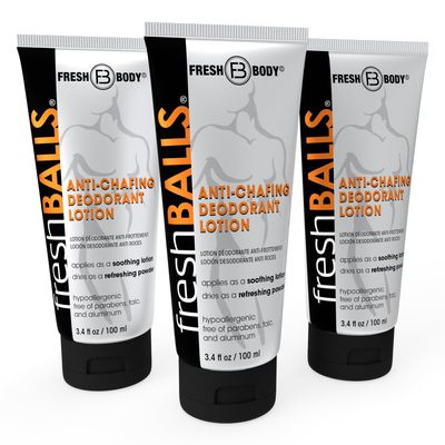 Fresh BALLS Lotion (3 Pack) | Anti-Chafing Men&#39;s Soothing Cream to Powder Balls Deodorant and Hygiene for Groin Area, 3.4 fl oz