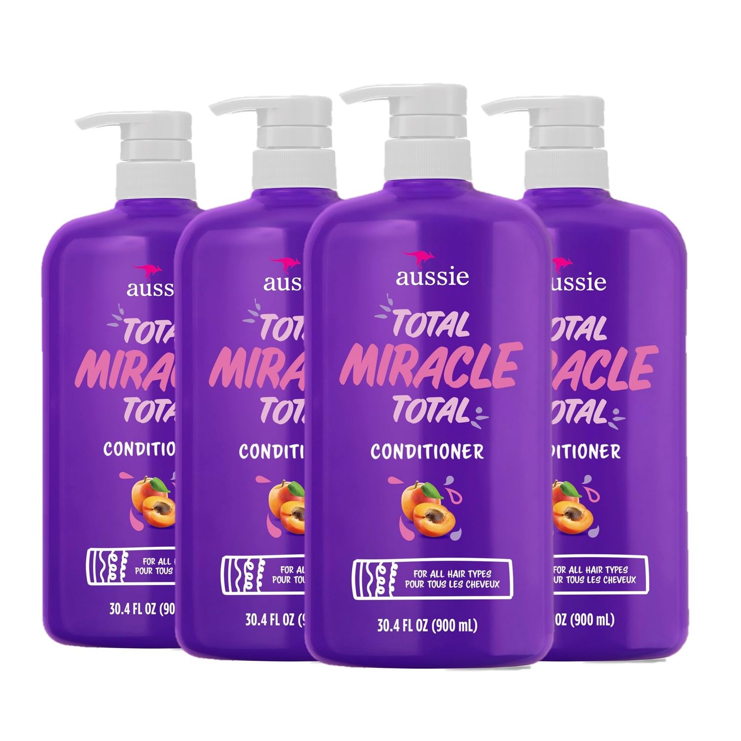 Aussie For Damage  Paraben-Free Total Miracle Conditioner w/Apricot, 30.4 fl oz/bottle (4 Count)