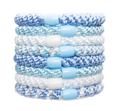 L. Erickson Grab &amp; Go Pony - Caribbean - 8 Pack Ponytail Holder Hair Ties - Blue Mix