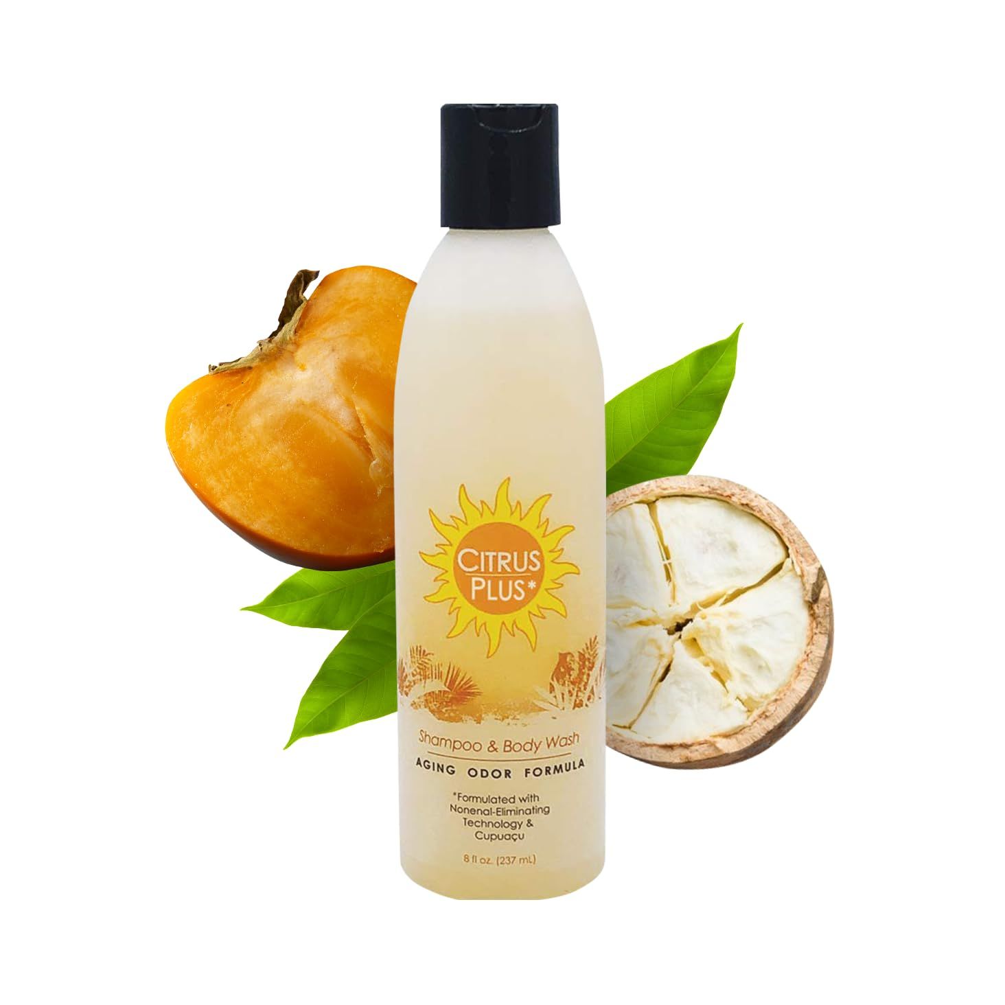 Deodorizing Citrus Plus Elder Shampoo and Body Wash by BoaVida with new leak-proof caps, Soap Made with Persimmon to Treat the Presence of Nonenal and Remove Old Person Smell, 8 oz