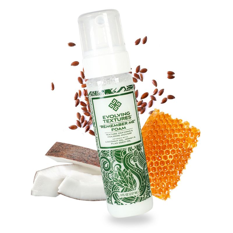 Evolving Textures Remember Me Styling Foam and Holding Mousse for Curly Hair, Curl Leave In with Coconut Oil &amp; Aloe Vera, Go Big &amp; Bold with Moisturizing and Curl Defining Hair Mousse 8 fl. oz.