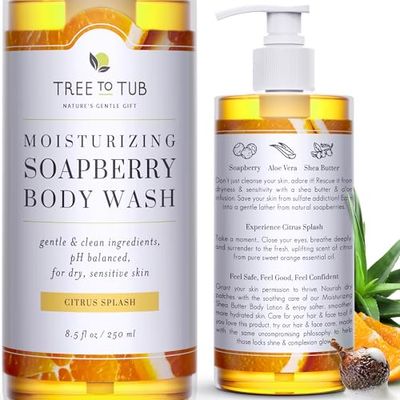 Tree to Tub Citrus Body Wash for Dry Skin &amp; Sensitive Skin - pH Balanced Moisturizing Body Wash, Hydrating Sulfate Free Body Soap for Women &amp; Men
