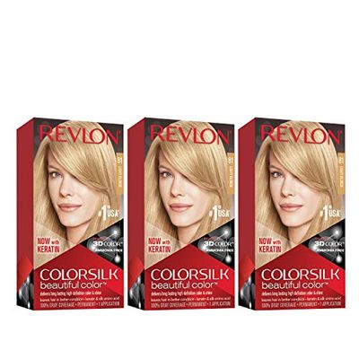 Revlon Permanent Hair Color, Permanent Hair Dye, Colorsilk with 100% Gray Coverage, Ammonia-Free, Keratin and Amino Acids, 81 Light Blonde, 4.4 Oz (Pack of 3)