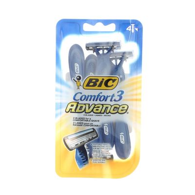 BIC Comfort 3 Advance Men&#39;s 3-Blade Disposable Razor, 4 Count(Pack of 2)