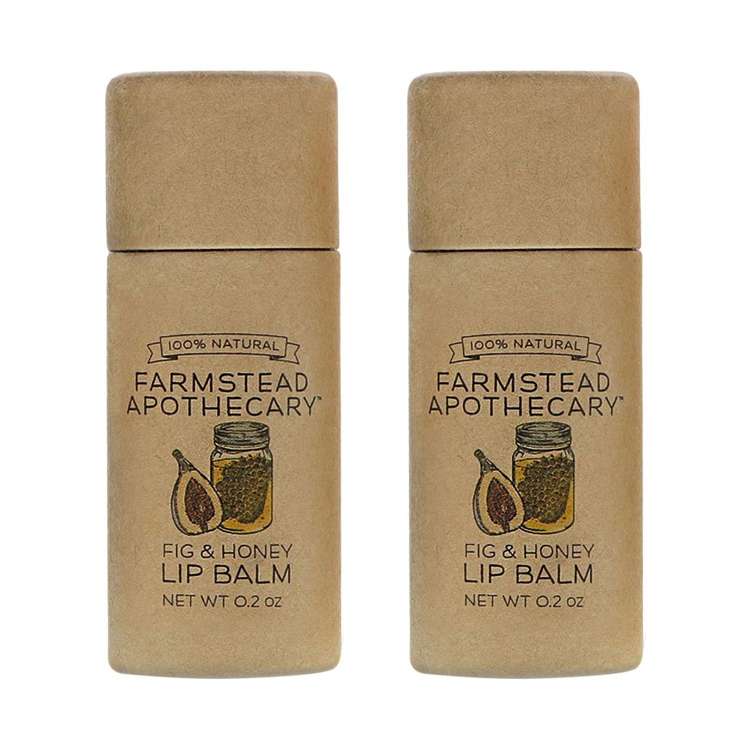 Farmstead Apothecary 100% Natural Lip Balm with Organic Beeswax, Organic Shea Butter &amp; Organic Coconut Oil, Fig &amp; Honey 0.2oz (Pack of 2)