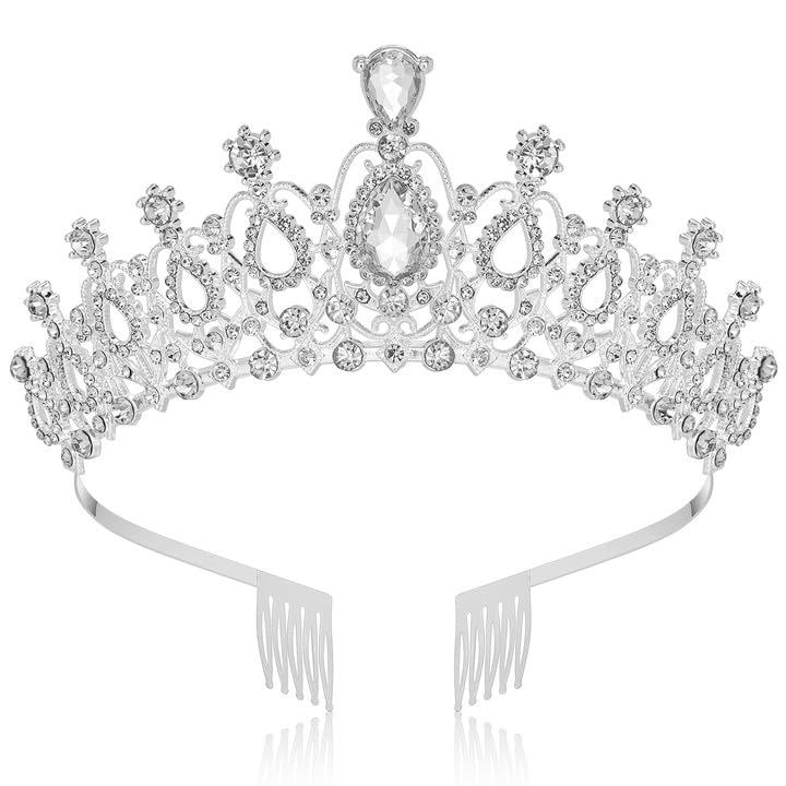 Makone Crowns for Women, Silver Princess Crown, Crystal Crown for Bridal, Wedding, Pageant, Birthday, Party
