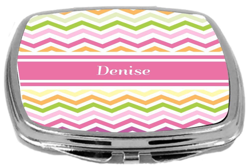 Rikki Knight Pink Chevron Name Design Compact Mirror, Denise, 3 Ounce