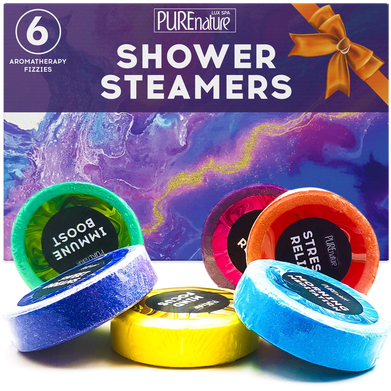 Aromatherapy Shower Steamers Set - Six Uplifting Relaxing Scents for Stress Relief - Perfect Self Care, Spa Experience for Women and Men - Ideal for Christmas Stocking Stuffers and Relaxation Gifts