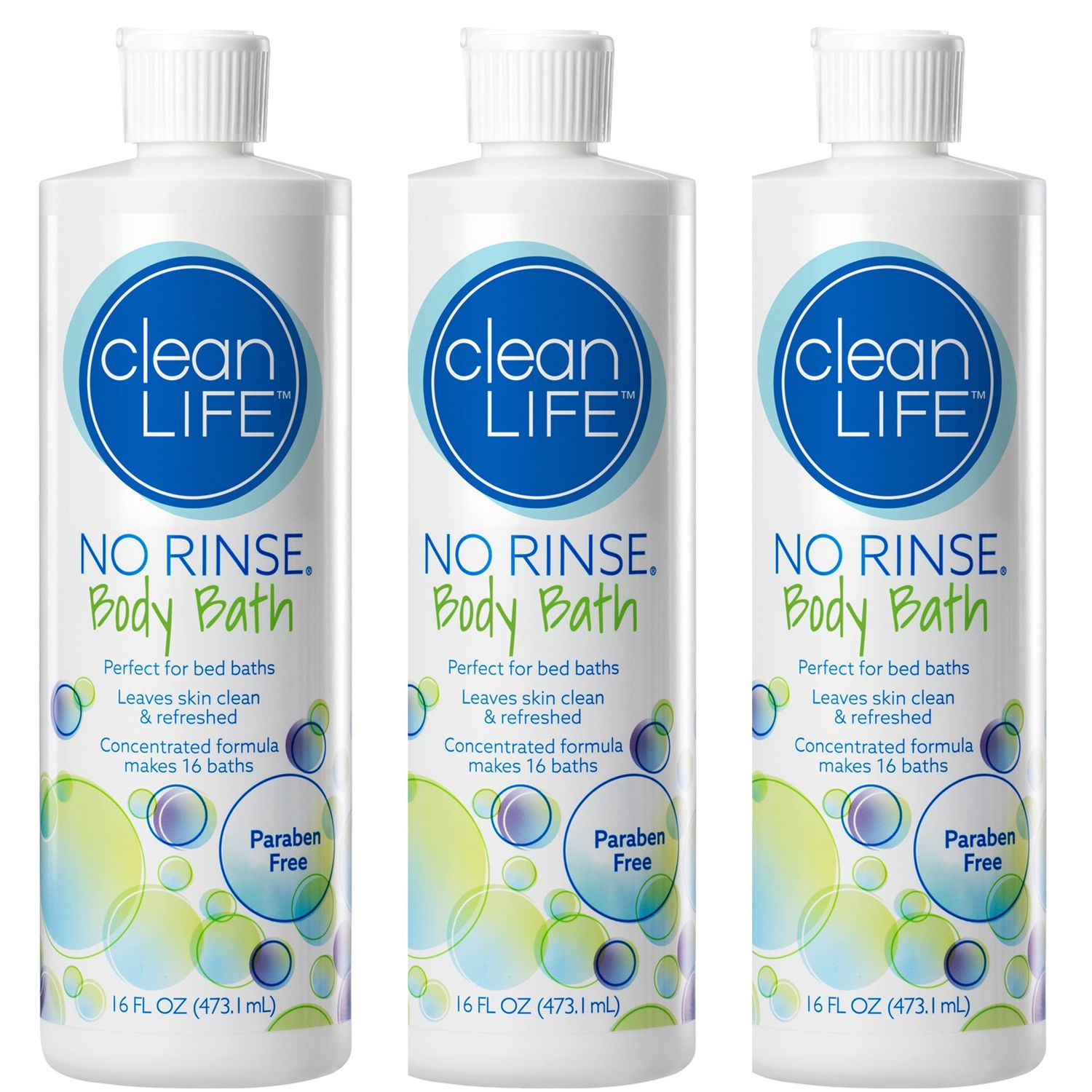 No-Rinse Body Bath, 16 fl oz - Leaves Skin Clean, Refreshed and Odor-Free, Rinse-Free Formula (Pack of 3) - Makes 16 Complete Baths Per Bottle