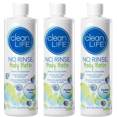 No-Rinse Body Bath, 16 fl oz - Leaves Skin Clean, Refreshed and Odor-Free, Rinse-Free Formula (Pack of 3) - Makes 16 Complete Baths Per Bottle
