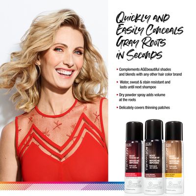 AGE beautiful Root Touch Up Hair Color Spray | Touch-Up Gray Concealer | Temporary Cover Up | Adds Volume & Covers Thinning Patches | Water, Sweat, Stain Resistant | Light Brown | 2 Fl Oz
