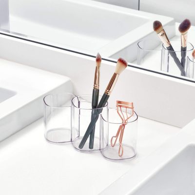 iDesign 30720M2 Clarity Plastic Divided Vanity, Multi-Level Bathroom Accessory Organization, Trio Cup - Set of 2, 2 Count
