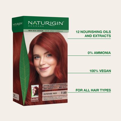 Naturigin Permanent Hair Color, 7.55 Red Hair Dye, Ammonia and Paraben Free, up to 100% Gray Hair Coverage, Long Lasting, Vegan, Cruelty Free
