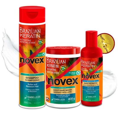 NOVEX Brazilian Keratin Max Liquid Treatment Bundle - Reconstructive Keratin, Frizz control &amp; Damage Repair