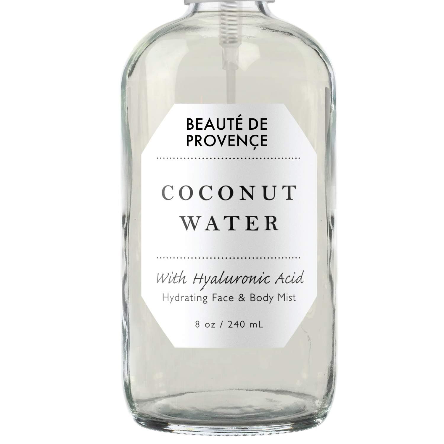 BEAUTE DE PROVENCE | Face &amp; Body Mist Spray - Hydrating Coconut Water With Moisturizing Hyaluronic Acid | Instant Cooling, Conditoning, Hydrating | 8 FL OZ