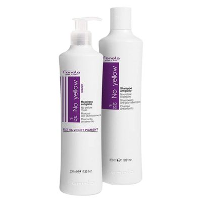 Fanola No Yellow Shampoo &amp; Mask 11.8 oz / 2pk - Purple Anti-Brass Toner for Blonde, Silver, Gray &amp; Highlighted Hair - Color Depositing Mask to Remove Brassiness from Bleached Locks
