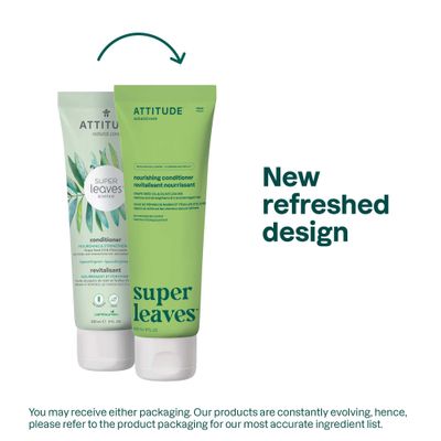 ATTITUDE Nourishing Hair Conditioner, For Dry and Damaged Hair, Naturally Derived Ingredients, Vegan Detangler, Dermatologically Tested, Grapeseed Oil and Olive Leaves, 8 Fl Oz