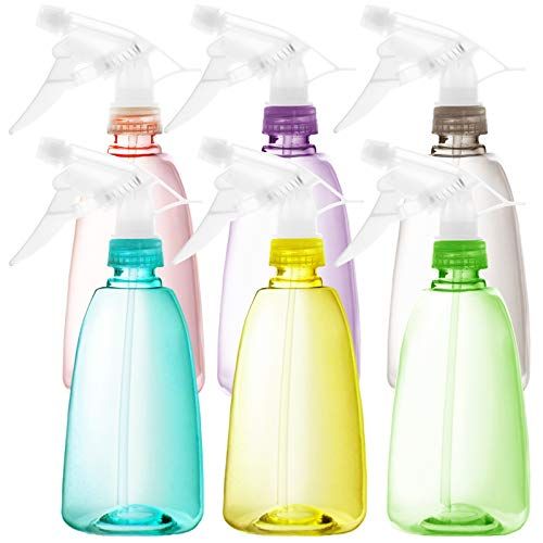 Youngever 6 Pack 16 Ounce Empty Plastic Spray Bottles, Spray Bottles for Hair and Cleaning Solutions in 6 Colors