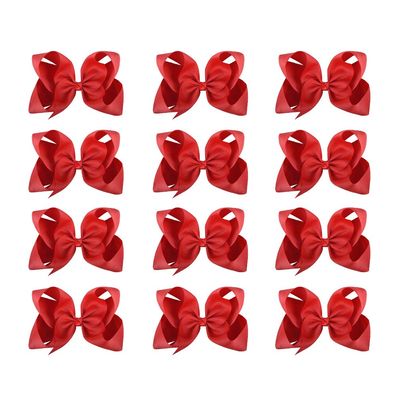 DEEKA 12 PCS 6&quot; Big Hand-made Grosgrain Ribbon Hair Bow Alligator Clips Hair Accessories for Little Teen Toddler Girls - Red