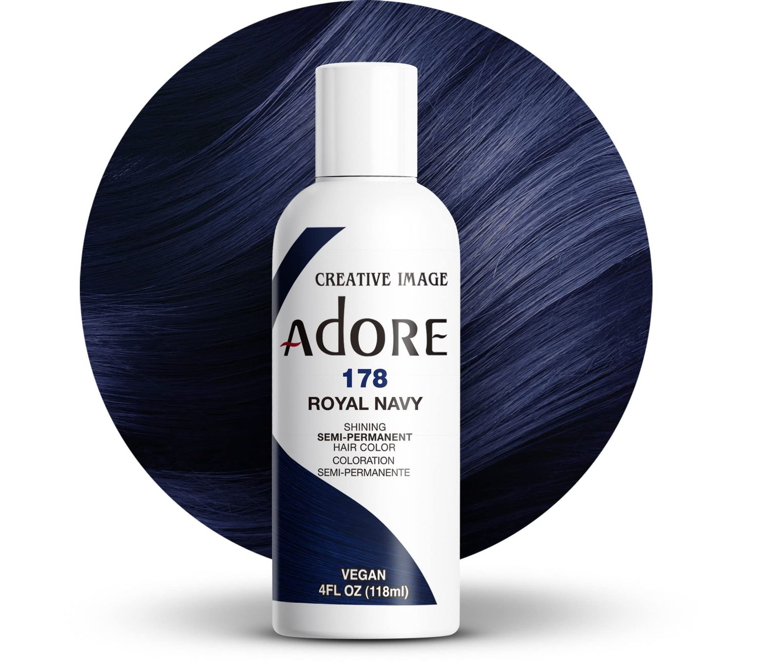 Adore Semi Permanent Hair Color - Vegan and Cruelty-Free Blue Hair Dye - 4 Fl Oz - 178 Royal Navy (Pack of 1)