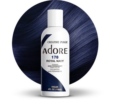 Adore Semi Permanent Hair Color - Vegan and Cruelty-Free Blue Hair Dye - 4 Fl Oz - 178 Royal Navy (Pack of 1)