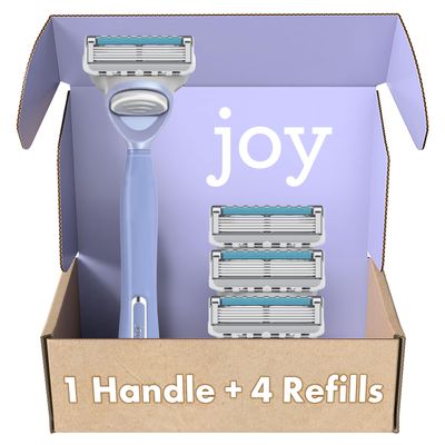 joy Razors for Women, 1 Handle, 4 Razor Blade Refills, Lavender, Lubrastrip to Help Avoid Skin Irritation