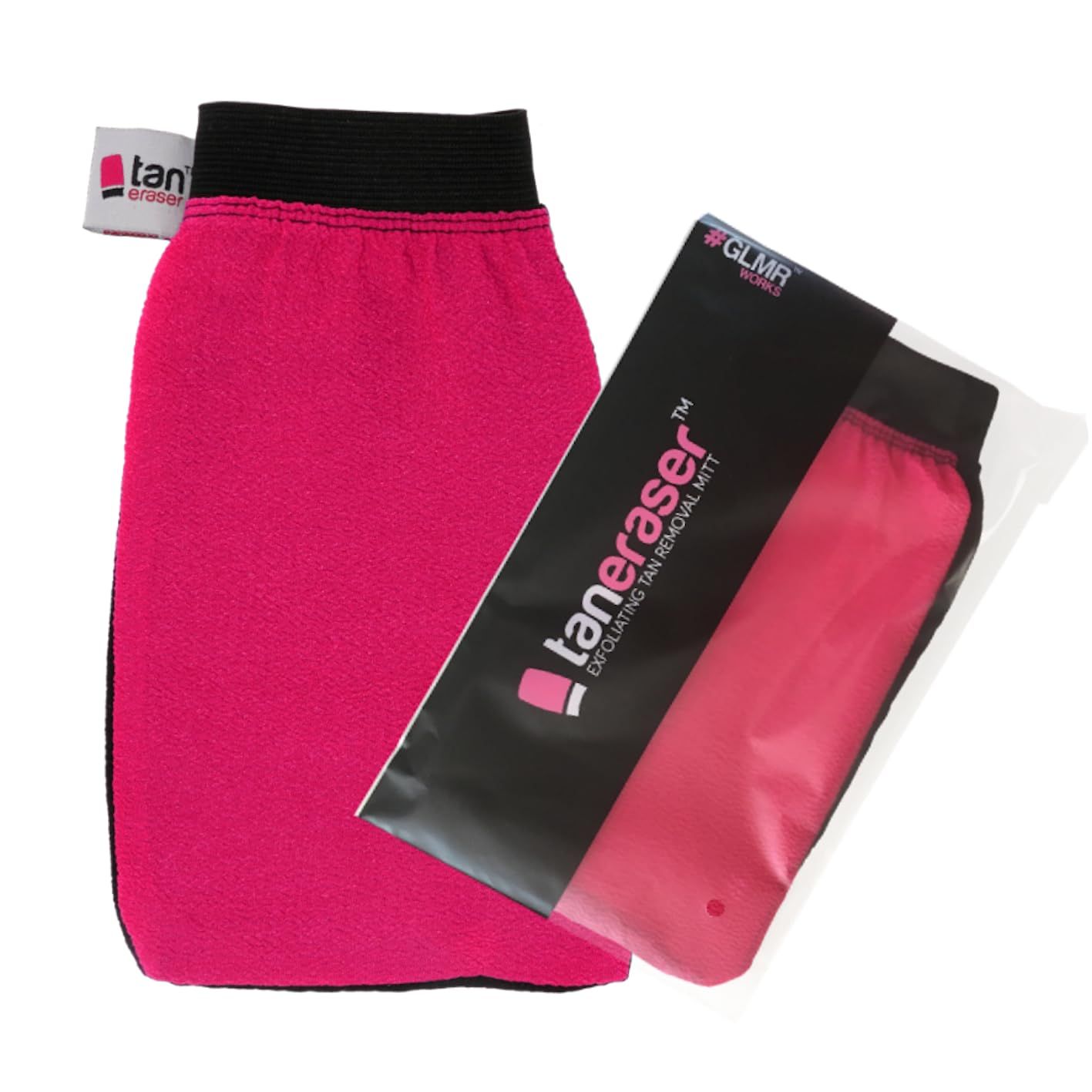 GLMR Works Tan Eraser Spray and Self Tan Remover Exfoliating Mitt | Salon Recommended Exfoliator Glove Easily Removes Any Sunless Tanner (Pink/Black)