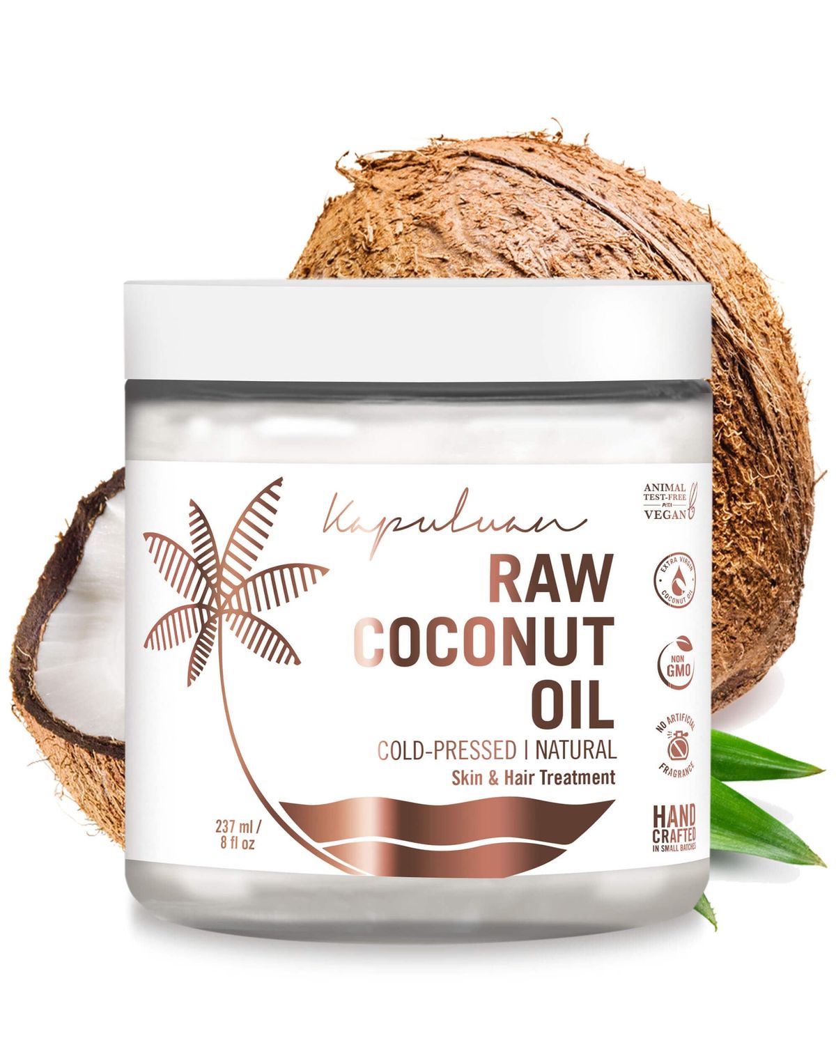 Kapuluan Organic Coconut Oil for Hair, Skin - Raw Extra Virgin Coconut Oil - Pure Unrefined Cold Pressed Oil with MCTs for Body Care or Haircare, Hair Growth, Aceite de Coco Organico, Baby, Dogs, Pets