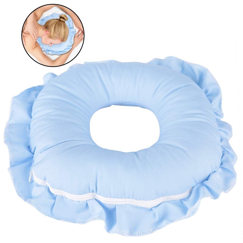 Rest Pillow Polyester Face Relax Pillow SPA Salon Massage Hollowed Pillow Nap Rest Cushion Use at Home Office and Car Massage Made Easy (Blue)